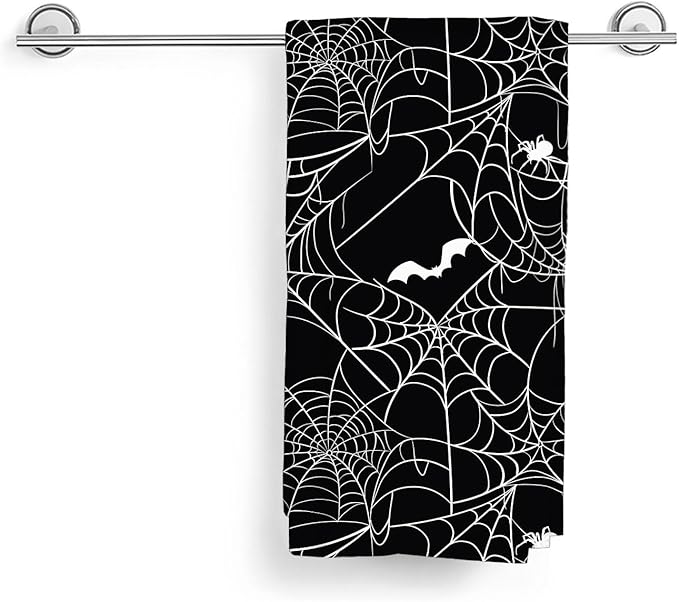 Halloween Kitchen Towels Bat Spider Web Dish Towel 16×24 Inch Soft Absorbent Holiday Black Halloween Hand Cloths for Kitchen Drying Decore Set of 2