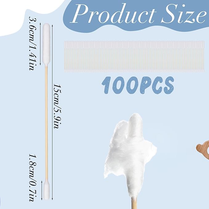 InnoHHustle 100 Pcs 6 Inch Long Cotton Swab for Dogs Ears Double Sided Qtips Dog Ear Swabs Large Wooden Cleaner Buds Tool Pet Ear Cleaning Solution Supplies for Dogs and Cats