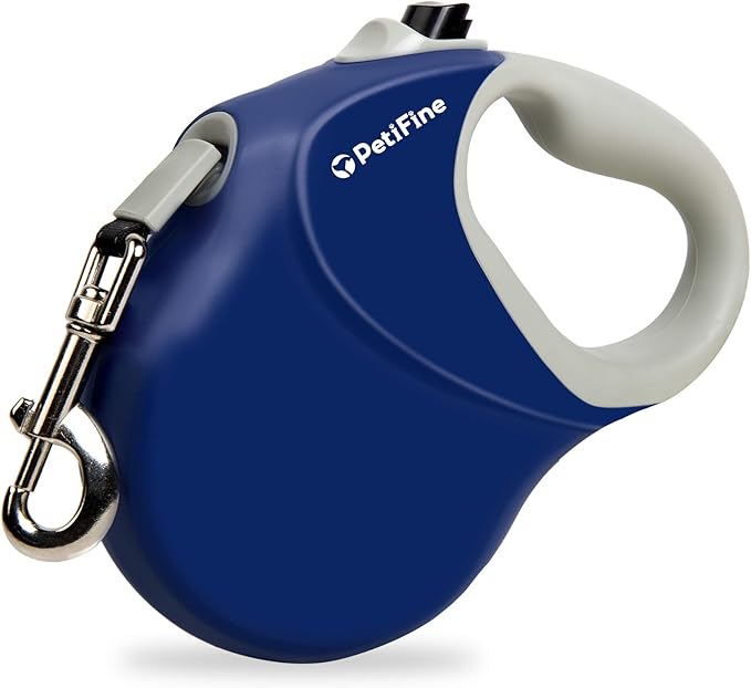 PetiFine 26ft/8m Heavy Duty Retractable Dog Leash for Large Dogs,Strong Extendable Dog Leash Up to 110 lbs, Reflective Nylon Tape Tangle Free (Blue)
