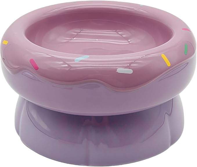 Donut Duo Ceramic Dog Bowl, Dog Water Bowl and Dog Food Bowl, Pet Bowls (Purple)