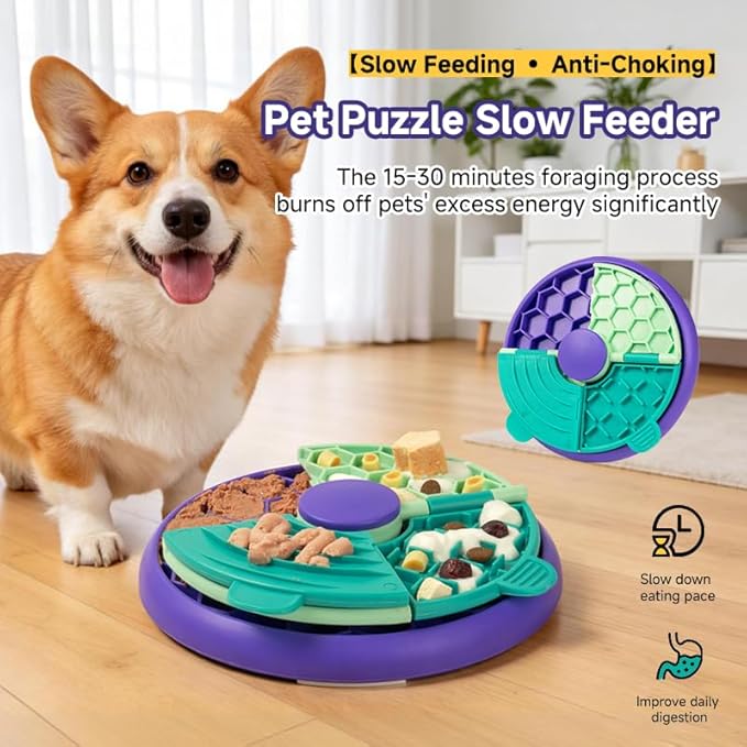 3-in-1 Slow Feeder, Interactive Puzzle Toy & Lick Mat– Calming Enrichment for Small/Medium/Larger Dogs,Non-Slip Design, Holds 2 Cup of Wet or Dry Food, 8.2 in x 8.2 in