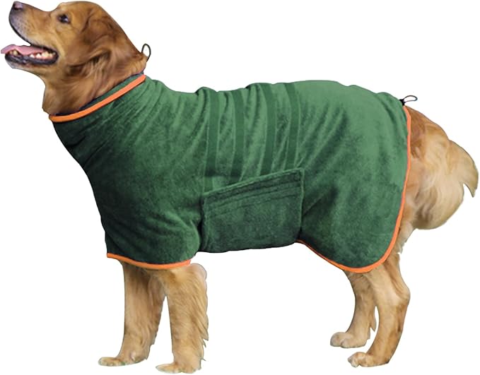 Dog Drying Coat - Fast Drying Dog Towel Robe - Microfiber Super Absorbent Pet Bathrobe, Adjustable Collar & Belly Strap Coat Pet Bath Robe Towel (Small, Green)