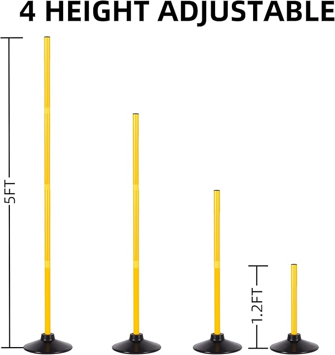 Desyeryamimi 5 FT Agility Training Poles for Soccer/Dog/Horse,Adjustable Football Basketball Speed and Agility Training Equipment,Set of 4/6 with Round Rubber Base