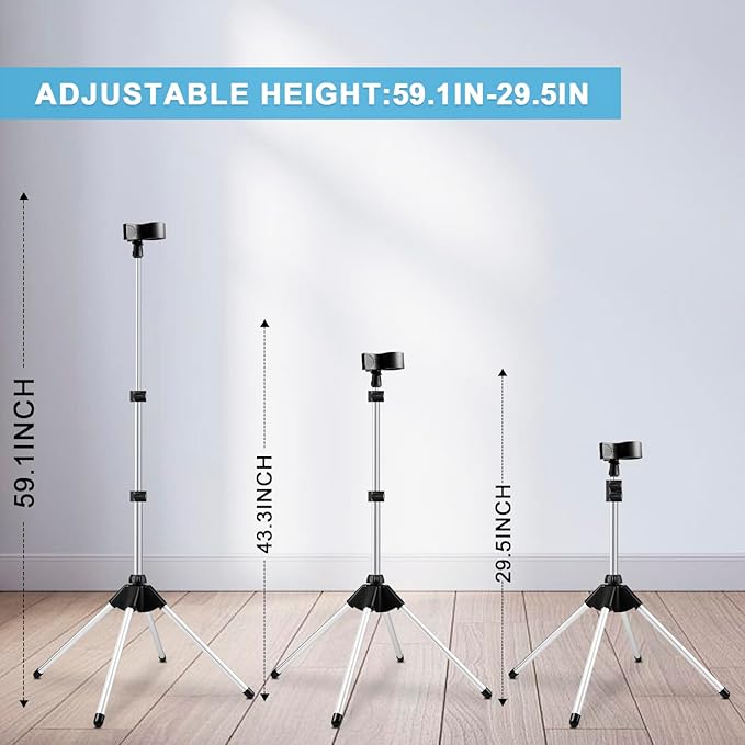 Hair Dryer Stand Holder 29-59Inch Adjustable Hands-Free Blow Dryer Holder with 360-Degree Rotation, Non-Slip Tripod, Universal Clip & Storage Bag for Bathroom, Vanity, Makeup Room