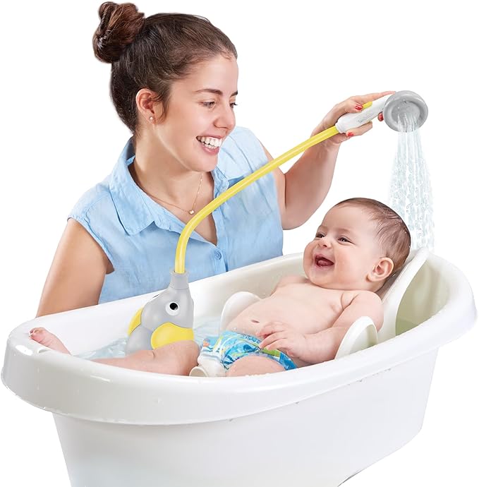 Yookidoo Baby Bath Shower Head - Elephant Water Pump and Trunk Spout - for Newborn Babies in Tub Or Sink (Yellow)