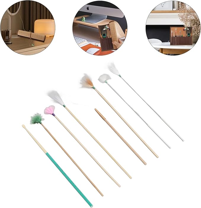 Ear Scratcher Feathers Kit, Ear Scoop, 7PCS Cleaner with Bamboo Mat, Ear Pick Cleaning, Ear Tool Massage Relaxing Wax Removal Feathers