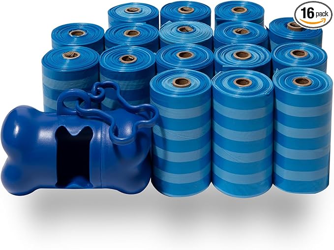 Best Pet Supplies Dog Poop Bags for Waste Refuse Cleanup, Doggy Roll Replacements for Outdoor Puppy Walking and Travel, Leak Proof and Tear Resistant, Thick Plastic - Blue Strips, 240 Bags