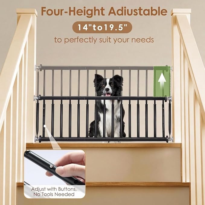 14''-19.5'' Height Adjustable Dog Gate, Extra Wide 18.1"-53" All Metal Short Dog Gate to Step Over, Pressure Mount Small Pet Puppy Gate for Stairs & Doorways(Black)