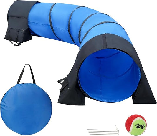 10 Foot Dog Agility Tunnel with Sandbagsl - Premium Dog Agility Equipment for Effective Pet Agility Training.