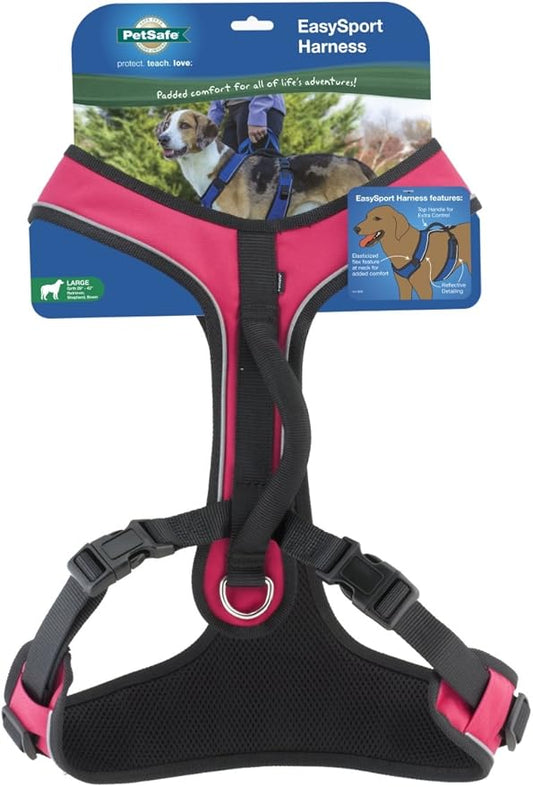 PetSafe EasySport Dog Harness Adjustable, Padded Dog Harness with Control Handle and Reflective Piping Large, Pink