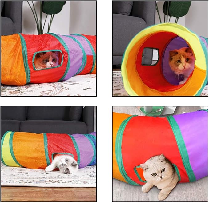 Andiker Cat Tunnel, S-Shape Cat Tube Collapsible Kitten Play Toy with 2 Side Holes for Kitten Exercising Hiding Training and Running Cats Toy for Indoor Cats(Multi-Colored)
