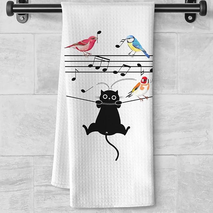 Cat Kitchen Towels - Quick-Dry Kitchen Hand Towels Decorative Art, Decorative Dish Towel for Whimsical Pet Moms | Melodic Mischief Hand Cloth & Humorous Home Accent, Playful Encounter Cat Lady Gifts