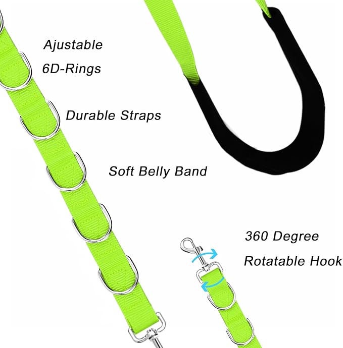 ASOCEA Dog Grooming Belly Strap Dogs Grooming Table Arm Extender Loop with D-Rings Adjustable Bathing Restraint Leash No Sit Haunch Holder for Small & Medium Dog Cat Hair Cutting Washing (Green)