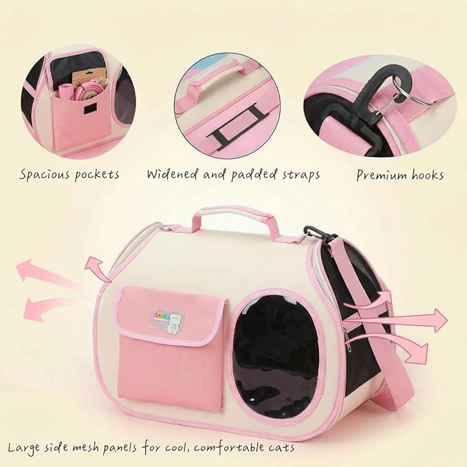 Dog Purse Carrier for Small Dogs-Pet Carrier Purse for Kitty and Puppy Soft Sided Carrier with Breathable Mesh Lightweight Pet Carrier Sling for Outing Travel Vet-Pale Pink