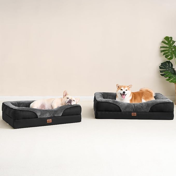 EHEYCIGA Orthopedic Dog Bed for Large Sized Dog, 36x27 Inch Large Memory Foam Dog Couch Bed with Sides, Waterproof Liner & Washable Removable Cover, Bolster Pet Sofa, Grey/Black