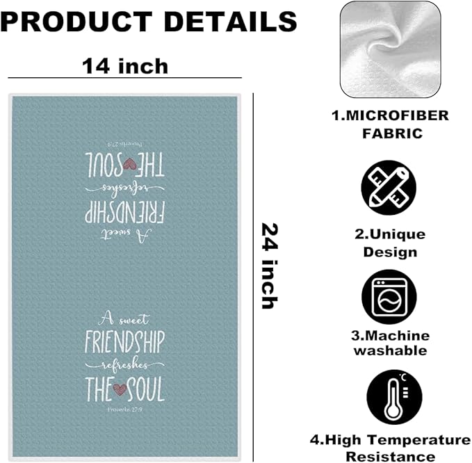 Friendship Gifts for Women, A Sweet Friendship Refreshes The Soul Kitchen Towels 24x14 Inch, Christian Gifts for Women Men, Friend Gift, Reusable Hand Tea Towels for Kitchen Bathroom Decor (Blue)