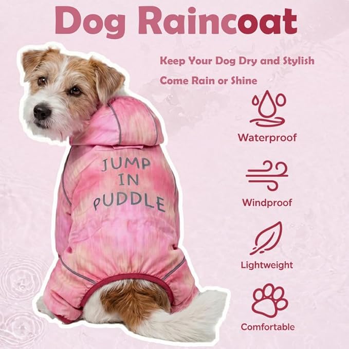 Dog Raincoat with Hood, Full Coverage Dog Rain Suit, Puppy Rain Jacket for Small Dogs Outdoor Use, Pink Watercolor Size XS