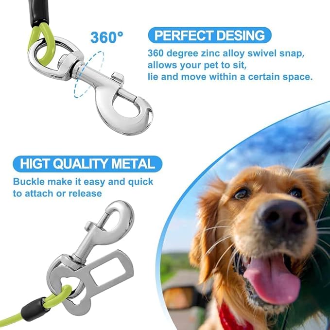 Dog Seat Belt Harness for Car,2pcs Dog Seatbelt of Coated Wire Leash Safety Restraint,No Chew Tether Cable Vehicle Dogs Accessories,Double Clips & Latch (Green, 16 inch/40 CM)
