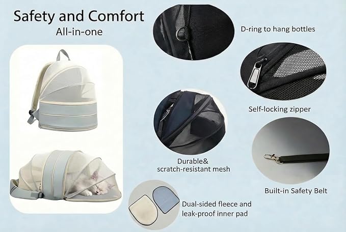 Pet Carrier Backpack for Cats and Small Dogs-Expandable Pet Tent Breathable Visible Pet Bag for Kitty and Puppy Foldable Pet Nest Bed Perfect for Travel Walks Shopping Vet Visits Home Use-Blue