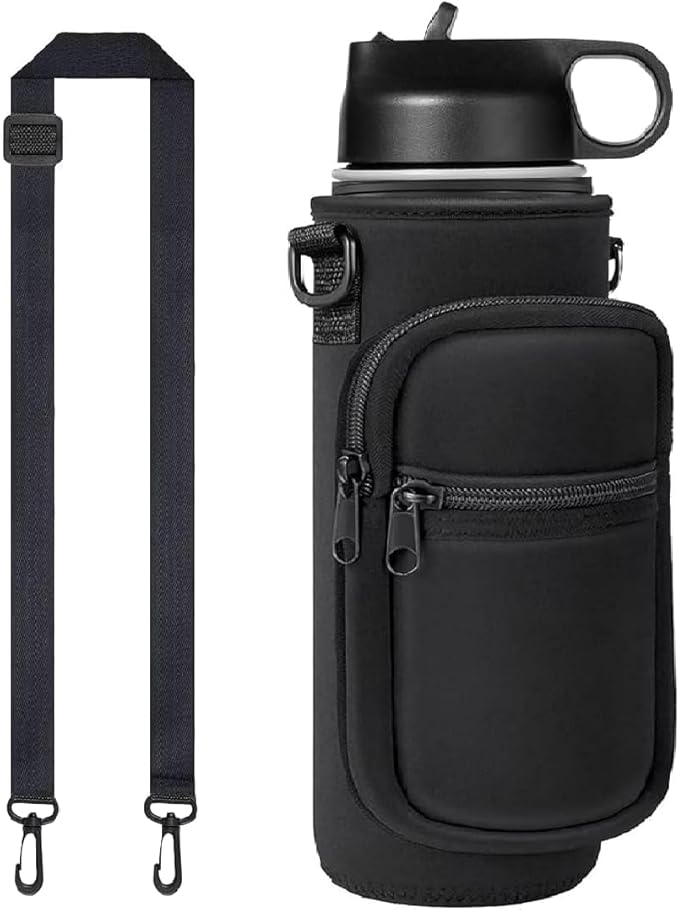 Water Bottle Holder with Strap, Insulated Crossbody Sling Bag, Carrier with Phone Pocket for Walking Hiking Camping Fishing