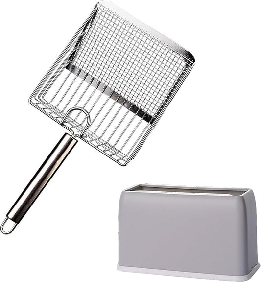 Cat Litter Scoop, Metal Scooper, Deep Shovel, Ergonomic Handle, Kitten Poop Sifting, Durable, Heavy Duty Speed Sifter, for Litter Box （Silvery-Gray）