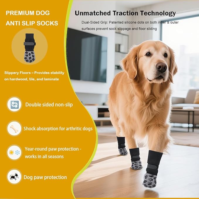 ‌VALFRID Non-Slip Dog Socks with Double Sides Grips, and Durable Dogs Grip Socks,Hardwood Floors Anti-Slip,Dog Booties for Small Medium Large Dogs S