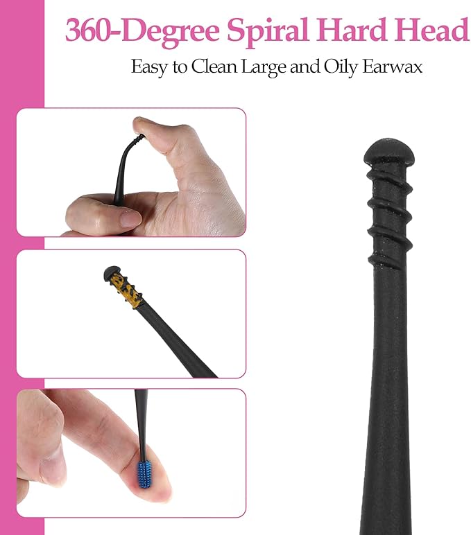 Gjinxi 12PCS Q-Grips Ear Wax Removal-Spiral Ear Wax Removal Tool, Reusable Earwax Removal Kit Safe Ear Cleaner, Soft Silicone Double Sided Head Ear Wax Removal Kits for Olders Adult Kids