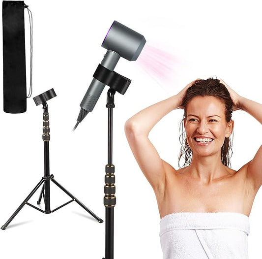 Hair Dryer Stand, 23.6-76.7 inch Hands Free Hair Dryer Stand Holder, Adjustable Blow Dryer Holder, 180 Degree Rotating Blow Dryer Floor Stand with Storage Bag for Women Pets