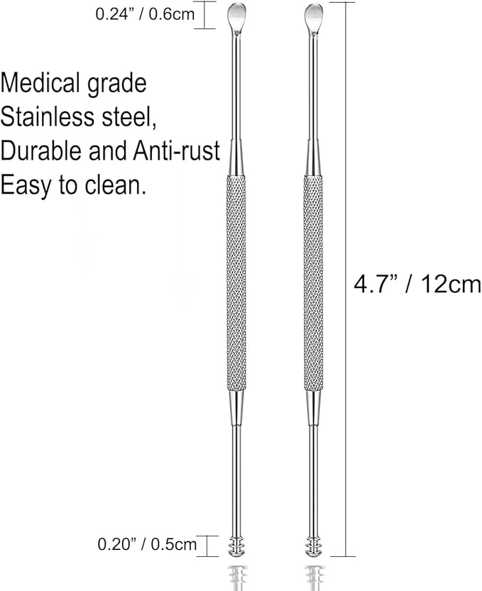 2 Pack - Stainless Steel Ear Spoon Portable Double-Ended Ear Pick Ear Wax Removal Tools Cleaning Ear Cleaner Spoon Spiral Ear Clean Tool