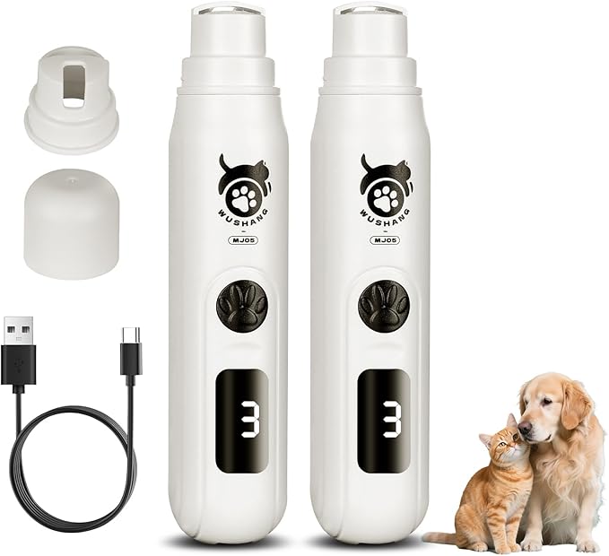LINFOX 2-Pack Dog Nail Grinder, 3-Speed Low Vibration Quiet Electric Pet Nail Trimmer with Digital Display, Rechargeable USB-C Cat & Dog Nail File for Small Medium Large Pets