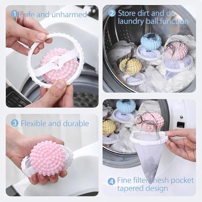 Washing Machine Lint Catcher, 3 Pack Pet Hair Remover for Laundry, Reusable Floating Hair Filtering Mesh Balls,Pink