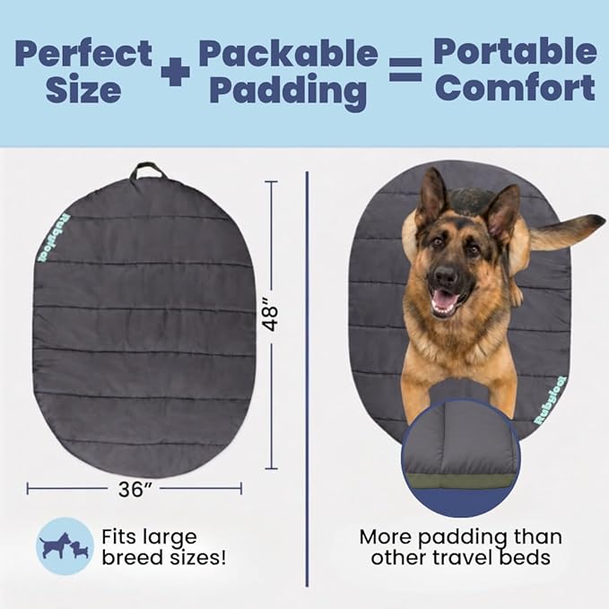 Travel Dog Bed (48" x 36") - Foldable & Packable for Travel, Road Trip, Camping – Lightweight, Water Resistant & Cozy with Soft Padding – Compact, Portable & Machine Washable – Large Breeds: Grey