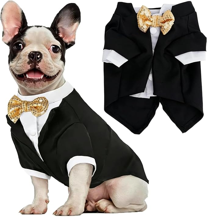 Dog Tuxedo, Formal Pet Clothes Shirt Costume Wedding Attire Party Bow Tie Suit, Pet Outfit for Small Medium Large Dogs Cats, Halloween Pet Costumes Birthday Puppy Clothing Christmas Apparel (XXL)