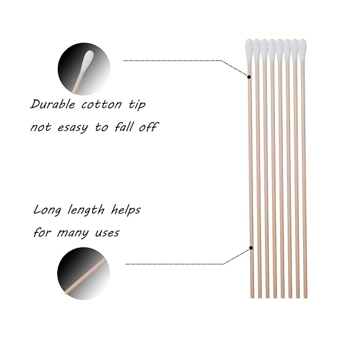 6 Inch Long Cotton Swabs,Single Round Tips with Wooden Handle for Gun Cleaning,Pet Care and Makeup