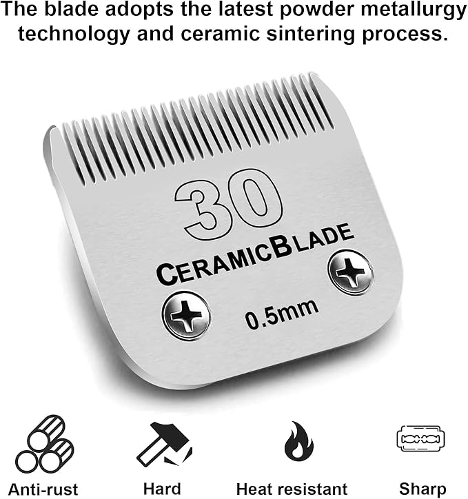 3Pack #30 Blade Dog Grooming Clipper Replacement Blades Compatible with Wahl/Oster Dog Clippers,Detachable Ceramic Blade & Stainless Steel Blade,Size-30, 1/50-Inch Cut Length (64260)