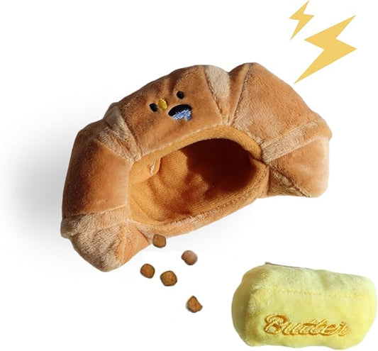 Hide and Seek Plush Croissant Dog Toys Squeaky Toys Enrichment Toys Interactive Burrow Activity Cute Dog Gifts Funny Toy Bundle for Small Medium Large Dogs (Croissant)