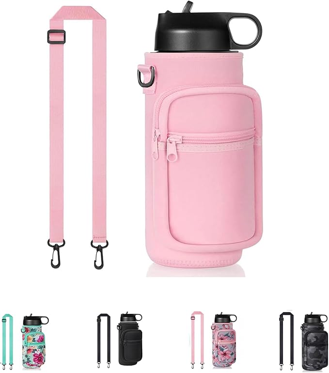 Water Bottle Holder with Strap, Insulated Crossbody Sling Bag, Carrier with Phone Pocket for Walking Hiking Camping Fishing