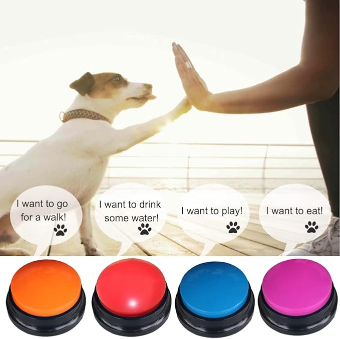 8 Color Voice Recording Button, Dog Buttons for Communication Pet Training Buzzer, 30 Second Record & Playback, Funny Gift for Study Office Home wtih Whire and Coffee