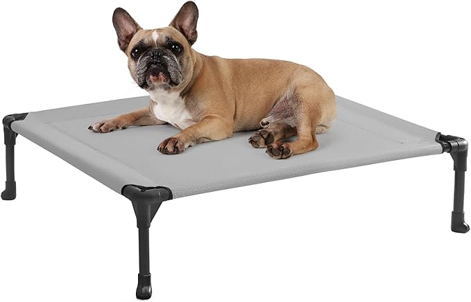 Veehoo Outdoor Elevated Dog Bed for Medium Dogs, Cooling Raised Dog Cots Beds Training Platform Off Ground Hammock with Breathable Mesh, No-Slip Feet, 32"x25", Grey