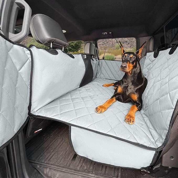 4Knines Back Seat Extender for Dogs, Hard Bottom Waterproof Backseat Protector with EZ Door Guard (Grey, XLarge)