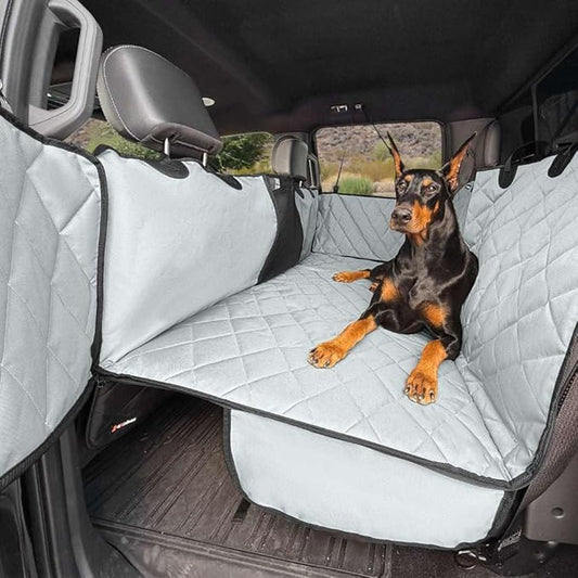 4Knines Back Seat Extender for Dogs, Hard Bottom Waterproof Backseat Protector with EZ Door Guard (Grey, XLarge)