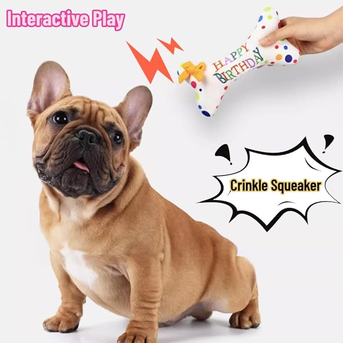 Dog Squeaky Toys Plush Chew Toys Enrichment Toys Interactive Burrow Activity Cute Dog Birthday Gifts Funny Toy Bundle Pack for Small Medium Large Dogs (Birthday Cake - 4 Pack)