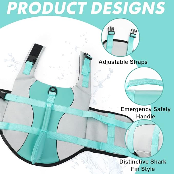 EMUST Dog Life Vest, Dog Life Jacket for Small, Medium, Large Dogs with Rescue Handle Flotation Vest Safety Lifesaver for Swimming Pool Beach Boating Water, (S, Turquoise)