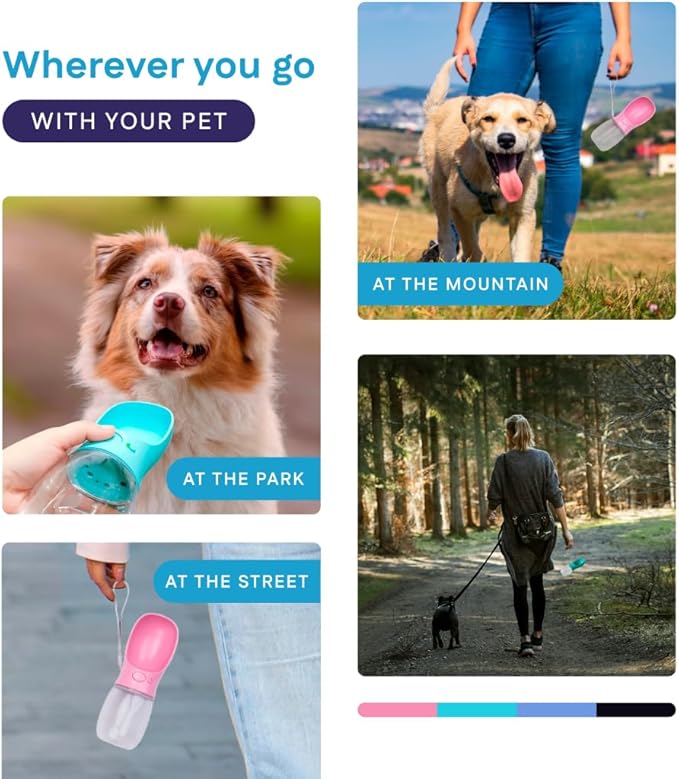 Portable Dog Water Bottle with Bowl – Leak Proof, Lightweight Travel Water Bottle for Dogs. (Pink, 350 ml)