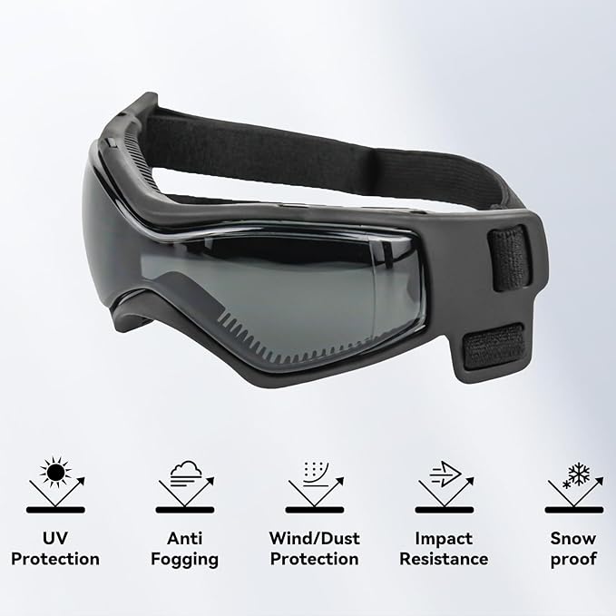Dog Goggles for Extra Small Breed, Anti-UV Windproof Doggie Sunglasses, Small Dog Glasses Eye Protection for Riding Cycling Hiking, Black