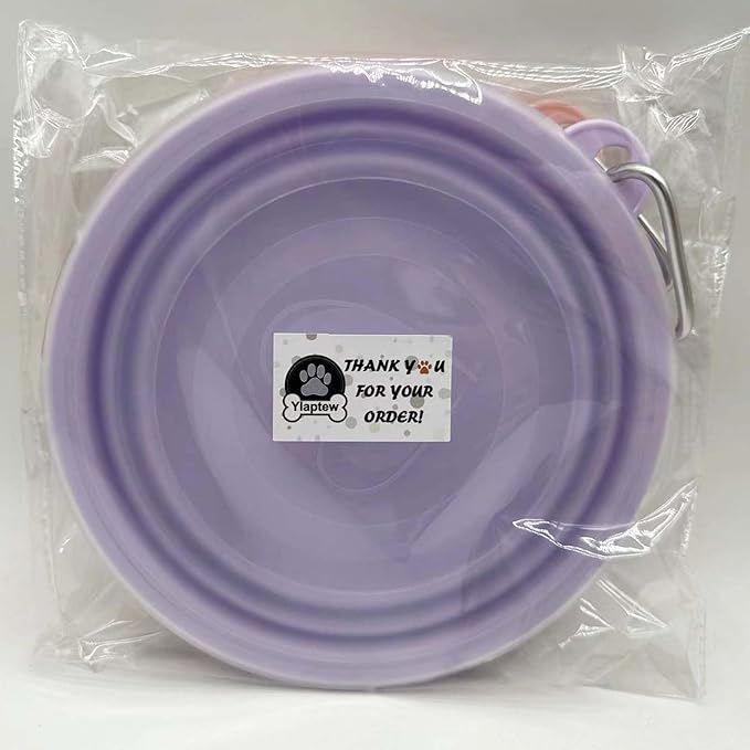 Large Collapsible Dog Bowl 35oz,2 Pack Portable and Foldable Pet Travel Bowls with 2 Carabiners & Lids for Dogs Cats and Small Animals (Macaron Purple+Pink, 1000ml)