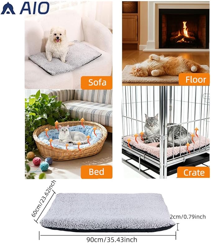 Heated Dog Bed Self Warming Bed Advanced Extra Warm Thermal Pet Pad for Indoor Outdoor Pets with Removable Cover Non-Slip Bottom Washable Non Electric Self Heating Dog Mat Large Gray 23.6 * 35.4inch
