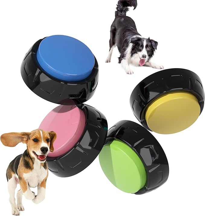 Recordable Pet Button, Dog Buttons for Communication Pet Training Buzzer, 30 Second Record & Playback, AA Battery for Longer Battery Life, (4 Pack Light Color)