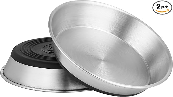 WROSWT Stainless Steel Cat Bowls,Whisker Friendly Shallow Cat Dishes for Food and Water,Non-Slip Silicone Bottom,Heavy Duty,Replacement Kitten Metal Plate for Elevated Stands,2 Pack