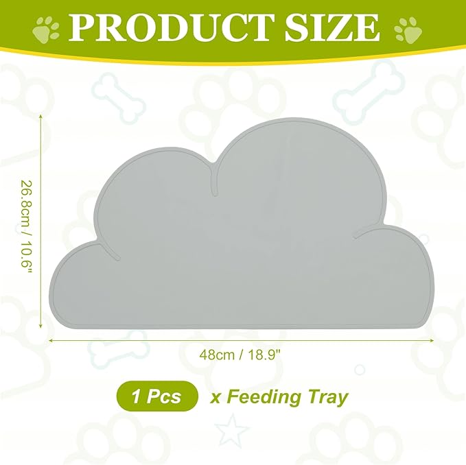 Silicone Pet Feeding Mat, Waterproof Dog Cat Food Bowl Placemat Tray Anti-Slip with Raised Edge Foldable Heat-Resistant (Silver Gray, Cloud Shape), Intended for Cat Dog Water Bowl